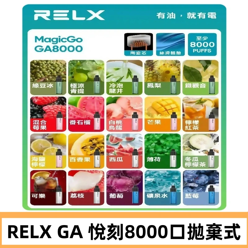 悅刻RELXGA8000拋棄式電子煙 8000口免充電一次性#台灣現貨#